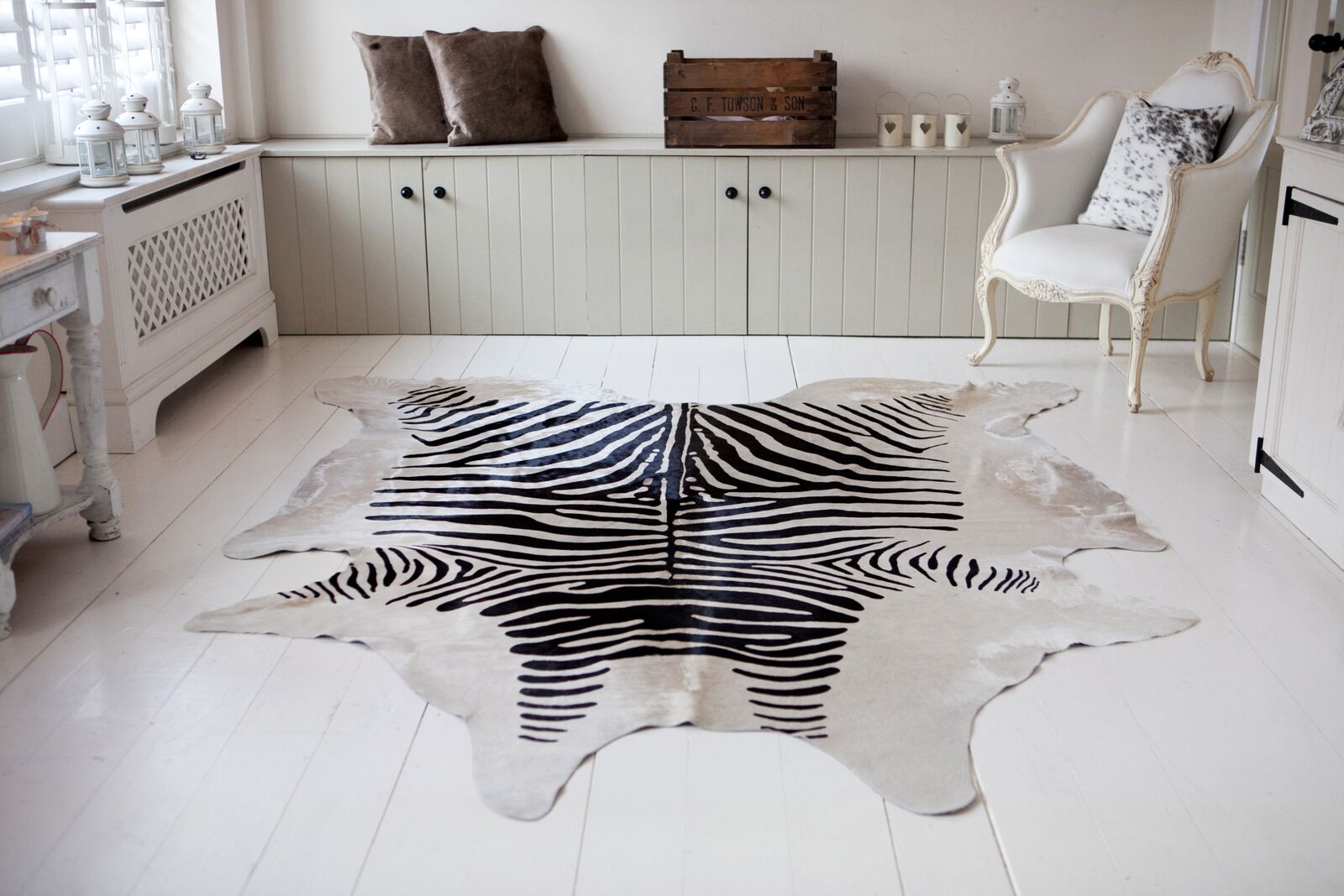 Zebra Print Cowhide Rug